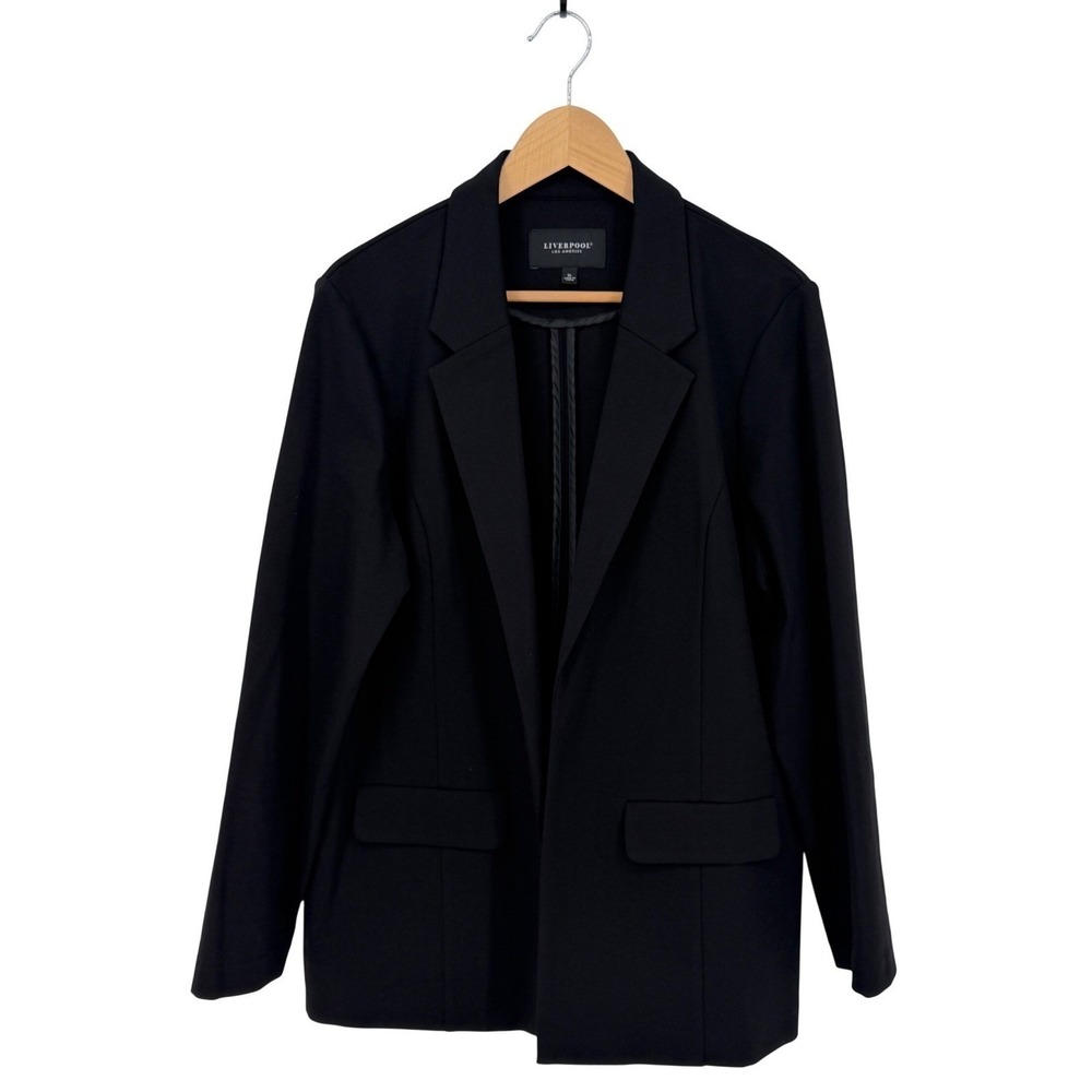 Liverpool Los Angeles Womens XL Black Open Front Knit Blazer Jacket Pockets